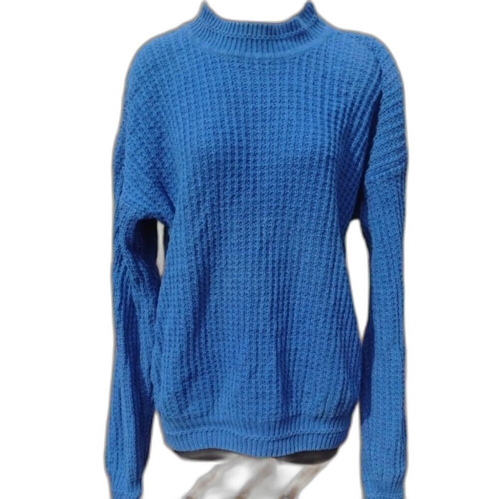 Vintage Sears Roebuck Blue Hand Loomed Chunky Knit Sweater Size Medium